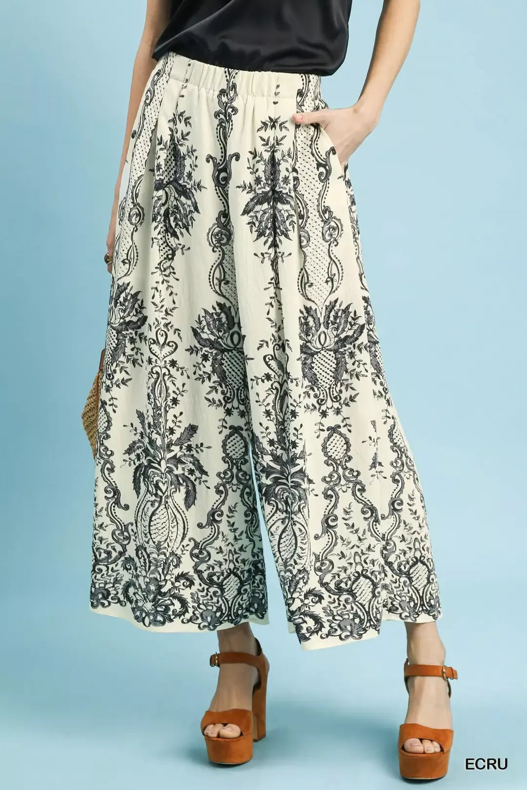 UMGEE Border Print Wide Leg Pants on Simply Obsessed