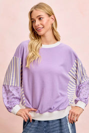 BiBi Mix and Match Sweatshirt with Floral Sleeve Striped on Simply Obsessed