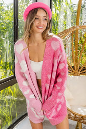 BIBI Heart Color Block V-Beck Knit Cardigan with Pockets on Simply Obsessed