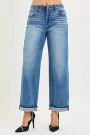 RISEN Elastic Band Slouch Ankle Boyfriend Cuffed Hem Jeans on Simply Obsessed