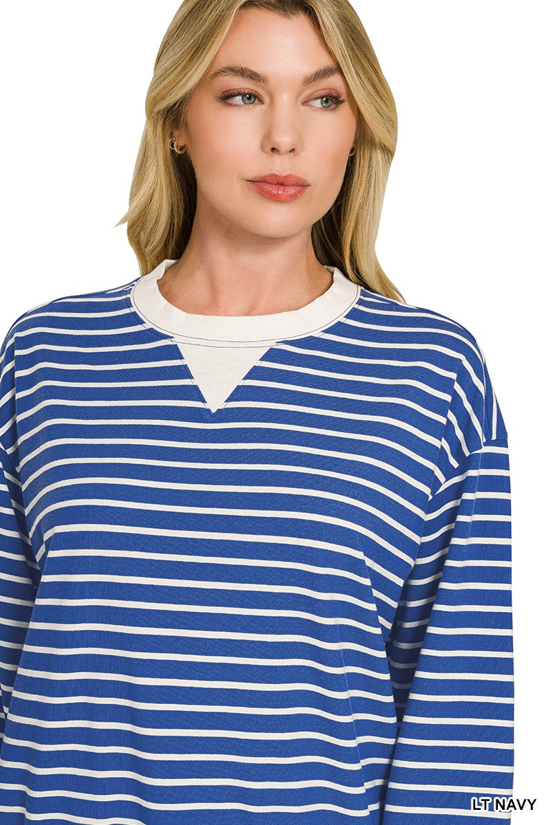 ZENANA Striped Rib Banded Sweatshirt on Simply Obsessed