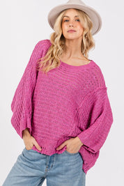 SAGE + FIG Distressed Asymmetrical Open Stitch Sweater on Simply Obsessed
