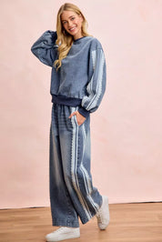 BIBI Washed Denim Lace Contrast Sided Sweatshirt **FALL DEBUT SALE** on Simply Obsessed