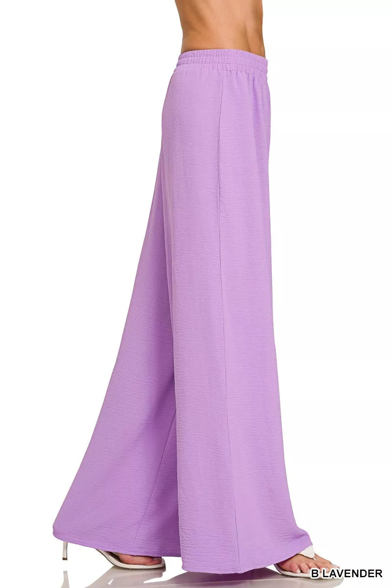 ZENANA Woven Airflow Twisted Top & Wide Leg Pants Set on Simply Obsessed