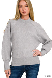 Zenana Viscose Mock Neck Exposed Seam Sweater on Simply Obsessed