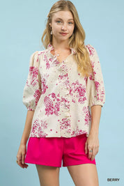 UMGEE Floral Embroidered Blouse with Ruffle Trim on Simply Obsessed