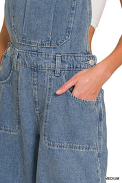 ZENANA Denim Medium Washed Wide Leg Overalls on Simply Obsessed