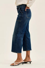 JUDY BLUE High Waist Wide Crop Utility Jeans with Patch Pocket on Simply Obsessed