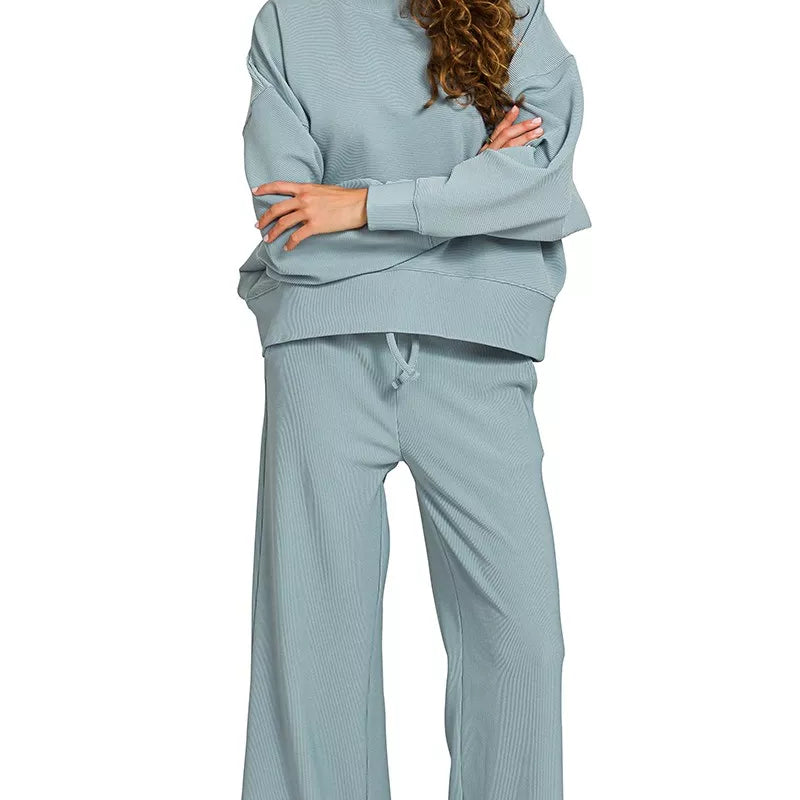 ZENANA Ribbed Round Neck Pullover and Drawstring Pants Set on Simply Obsessed