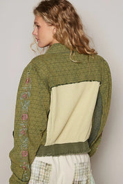 POL Embroidered Sleeve Raw Edge Quilted Jacket on Simply Obsessed