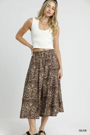 Umgee Drawstring Leopard Midi Skirt on Simply Obsessed