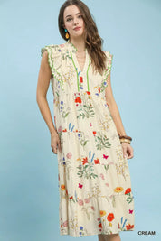 UMGEE Floral Ruffle Tiered Midi Dress with Scalloped Detail on Simply Obsessed