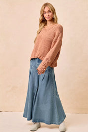 BiBi Chunky Knit Sweater with Flower Detail Sleeves on Simply Obsessed