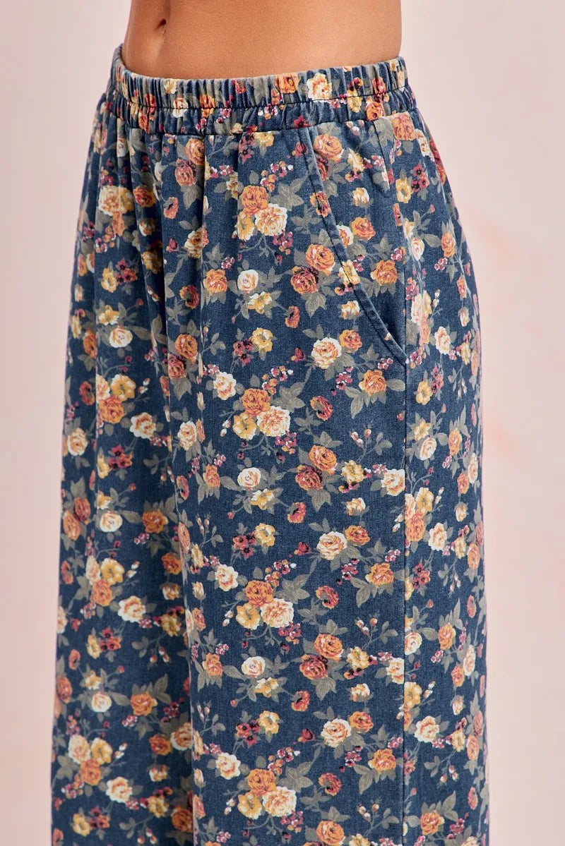 BiBi Washed Floral Print Wide Leg Jeans on Simply Obsessed