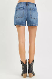 RISEN High Rise Front Tie Up Shorts with Patch Pockets on Simply Obsessed