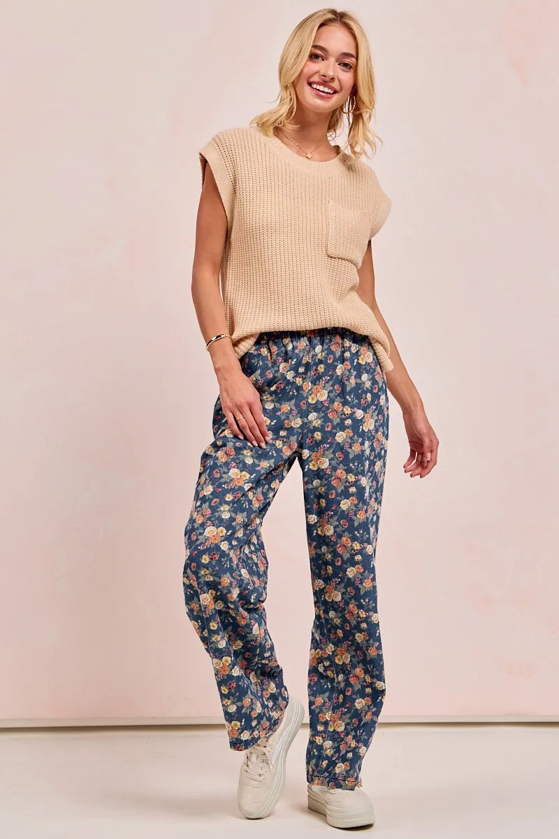BiBi Washed Floral Print Wide Leg Jeans on Simply Obsessed