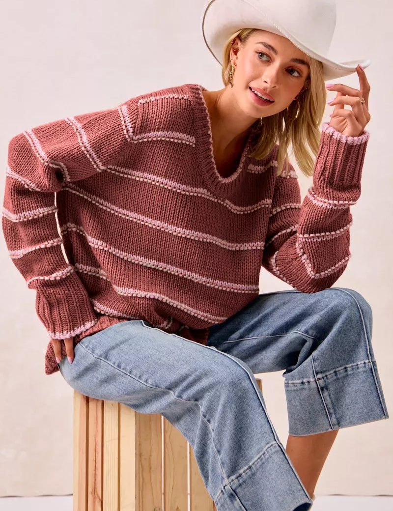 BIBI Striped Long Sleeve Sweater on Simply Obsessed