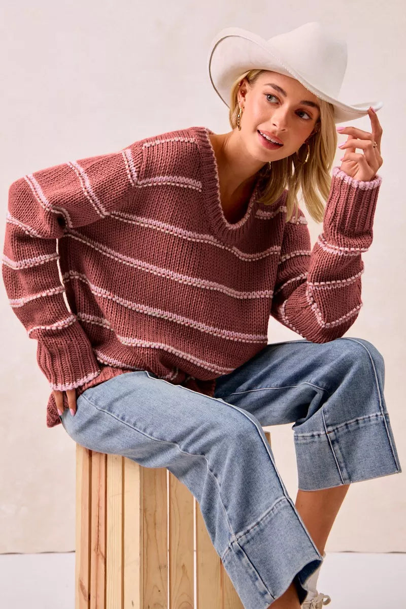 BIBI Striped Long Sleeve Sweater on Simply Obsessed