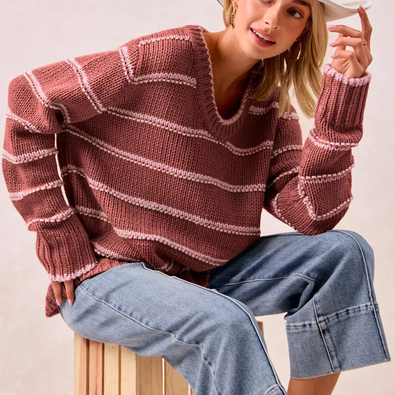 BIBI Striped Long Sleeve Sweater on Simply Obsessed