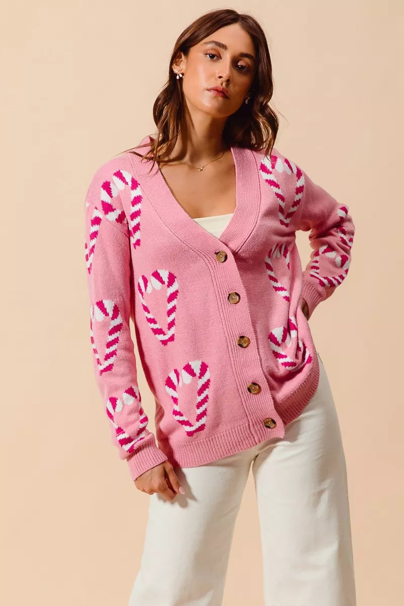 SO ME Christmas Candy Cane Button Front Sweater Cardigan on Simply Obsessed