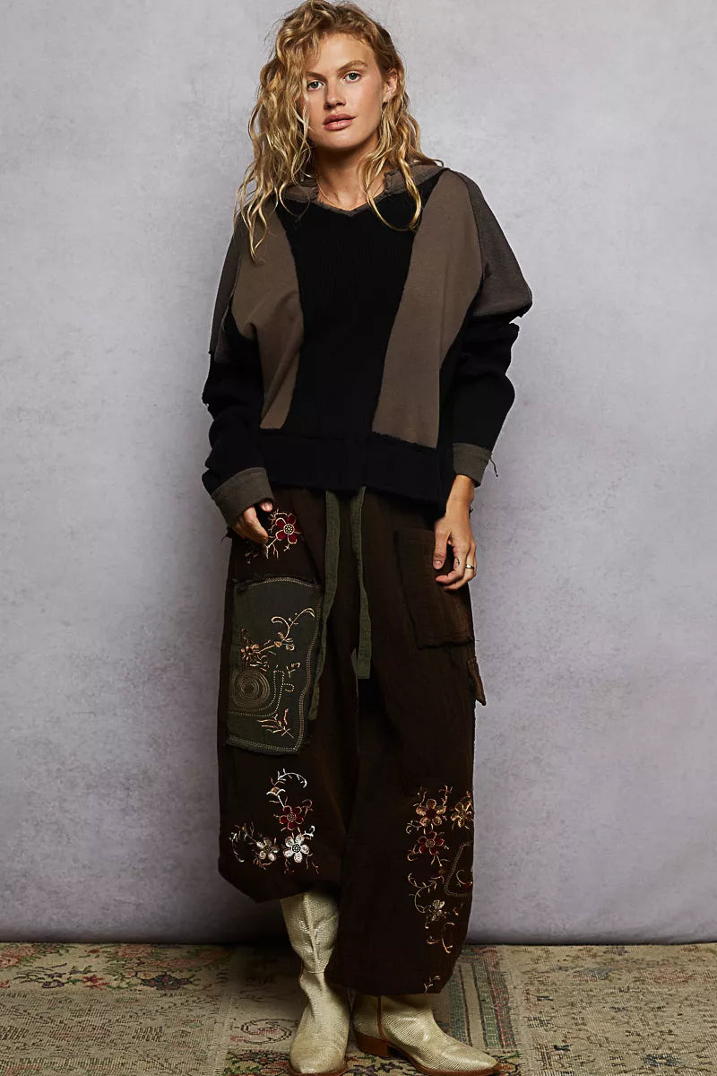 POL Color Block Waffle Knit Raw Hem Sweatshirt on Simply Obsessed