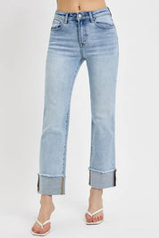 RISEN High Rise Straight Cuffed Relaxed Jeans on Simply Obsessed