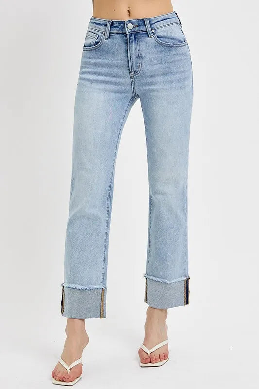 RISEN High Rise Straight Cuffed Relaxed Jeans on Simply Obsessed