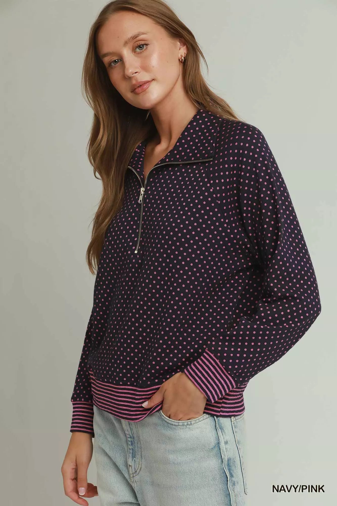 UMGEE Polka Dot Half Zip Sweatshirt on Simply Obsessed