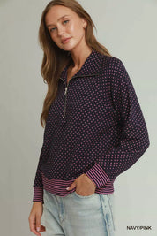 UMGEE Polka Dot Half Zip Sweatshirt on Simply Obsessed