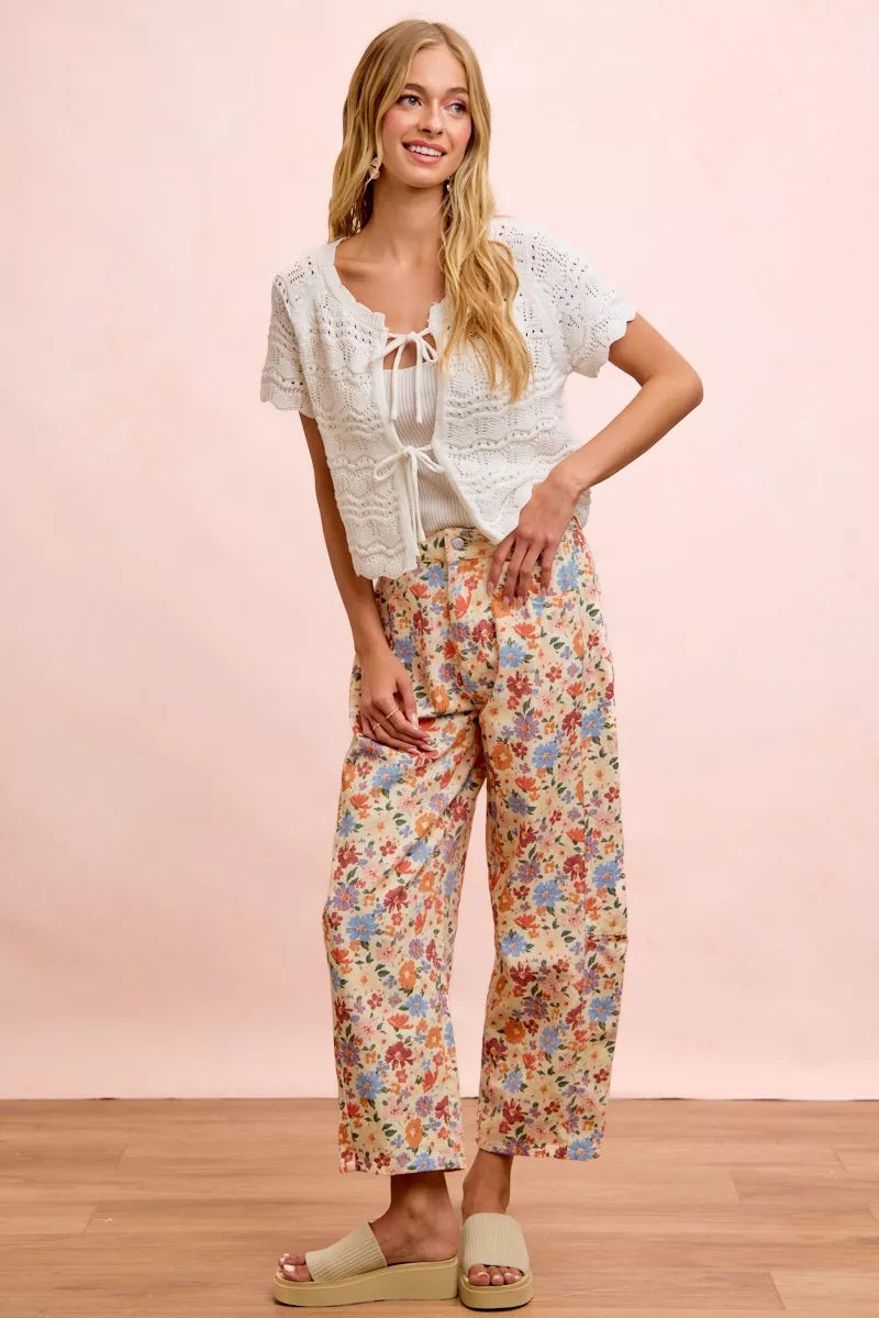 BIBI Washed Floral Printed Twill Barrel Pants **FALL DEBUT SALE** on Simply Obsessed