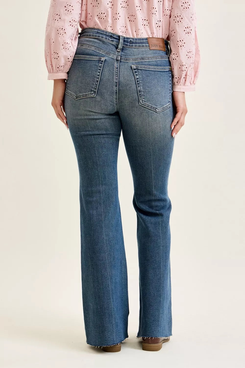 JUDY BLUE Mid Rise Flare Jeans with Front Flap Pockets on Simply Obsessed