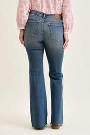JUDY BLUE Mid Rise Flare Jeans with Front Flap Pockets on Simply Obsessed