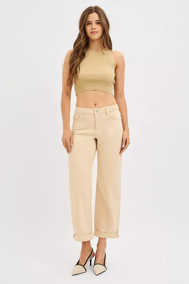 RISEN Tummy Control Mid Rise Ankle Barrel Relaxed Baggy on Simply Obsessed
