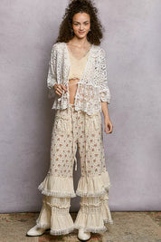 POL Floral Lace Short Sleeve Crochet Cardigan with Tassel Tie on Simply Obsessed