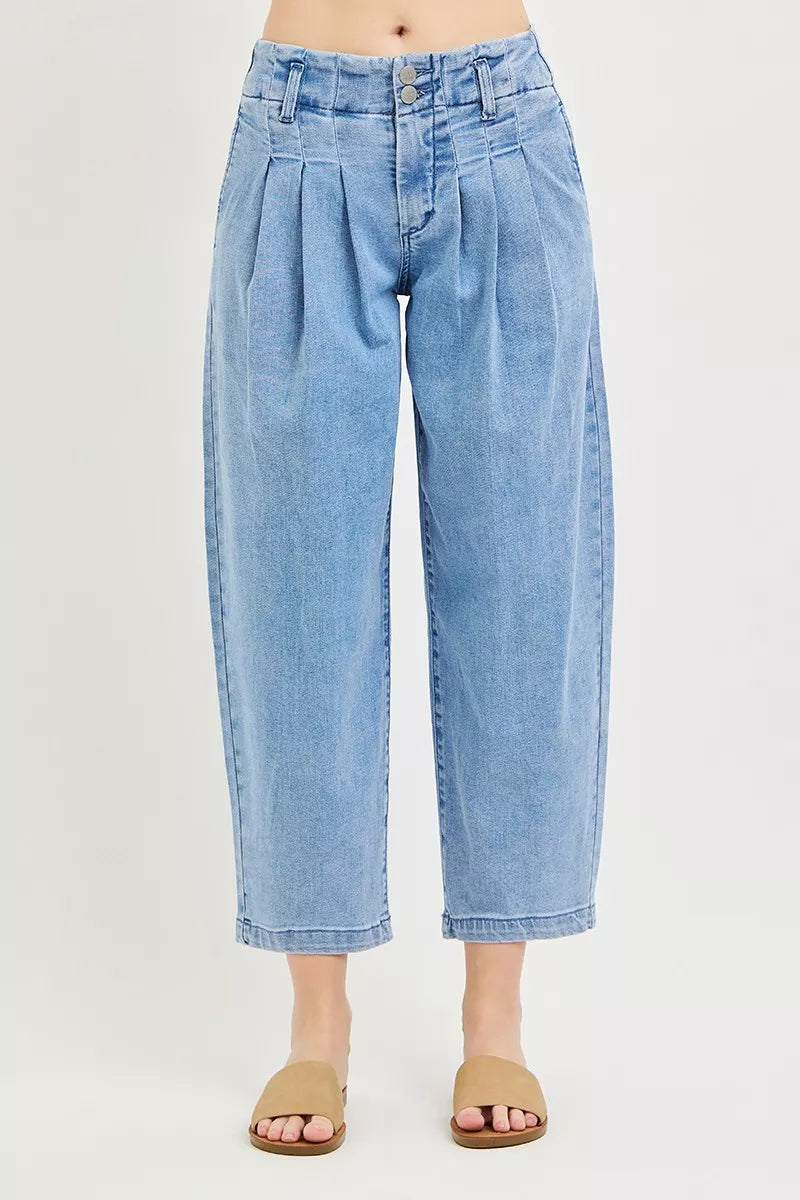 RISEN Slouchy Crop Barrel Pleated Jeans on Simply Obsessed