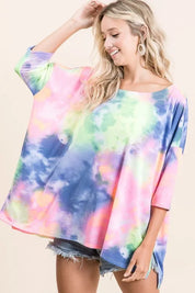 BiBi Tie Dye Print Low Gauge Knit Top on Simply Obsessed