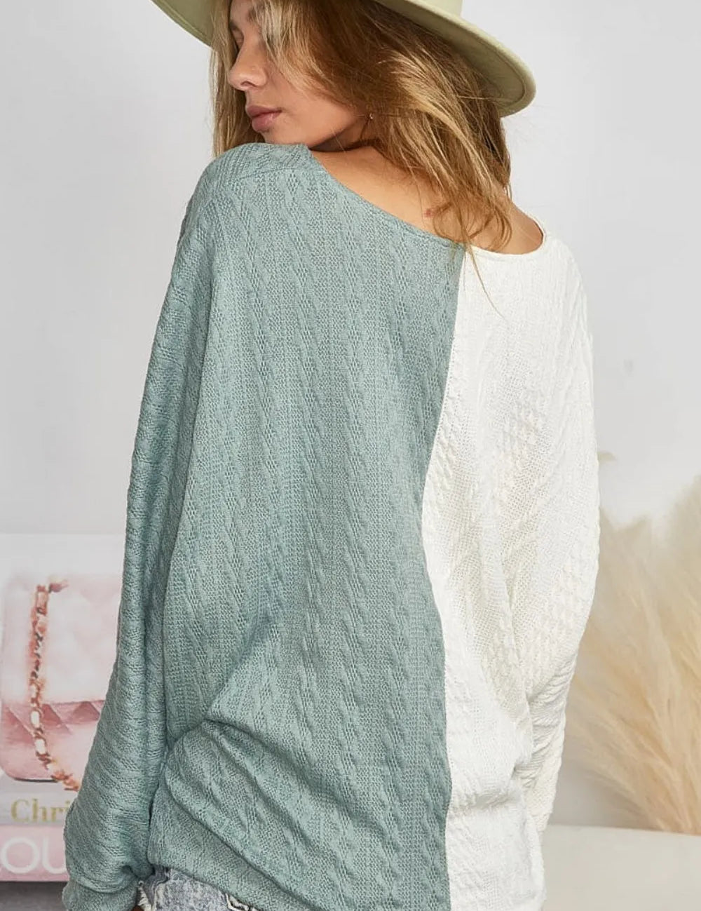 BIBI Twist Front Contrast Cable Knit Top **FALL DEBUT SALE** on Simply Obsessed