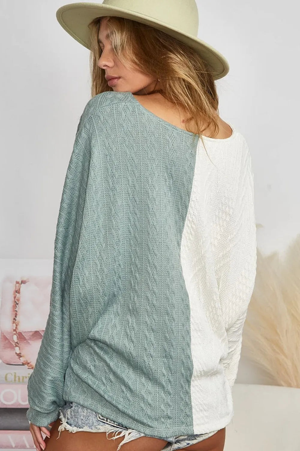 BIBI Twist Front Contrast Cable Knit Top **FALL DEBUT SALE** on Simply Obsessed