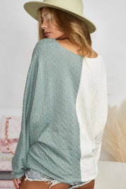 BIBI Twist Front Contrast Cable Knit Top **FALL DEBUT SALE** on Simply Obsessed
