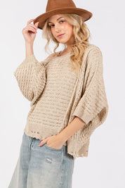 SAGE + FIG Distressed Asymmetrical Open Stitch Sweater on Simply Obsessed