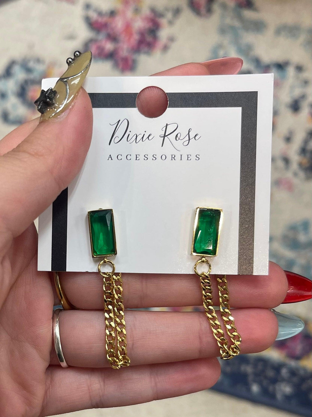 Emerald Chain Drop Earrings by Dixie Rose on Simply Obsessed