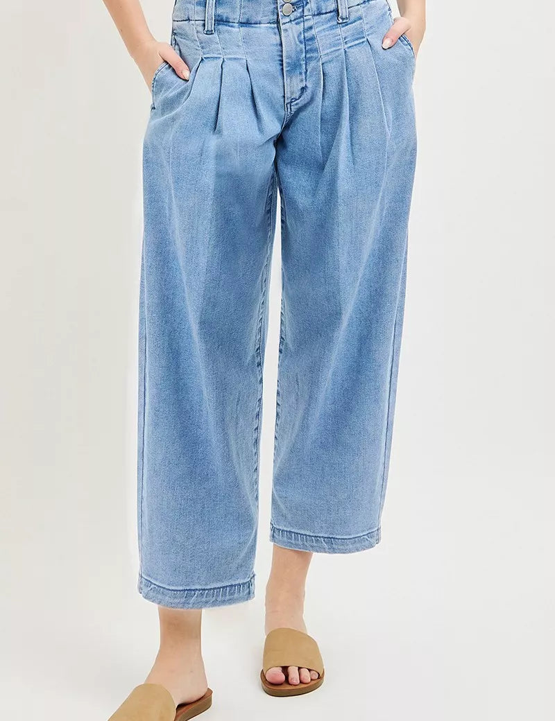 RISEN Slouchy Crop Barrel Pleated Jeans on Simply Obsessed