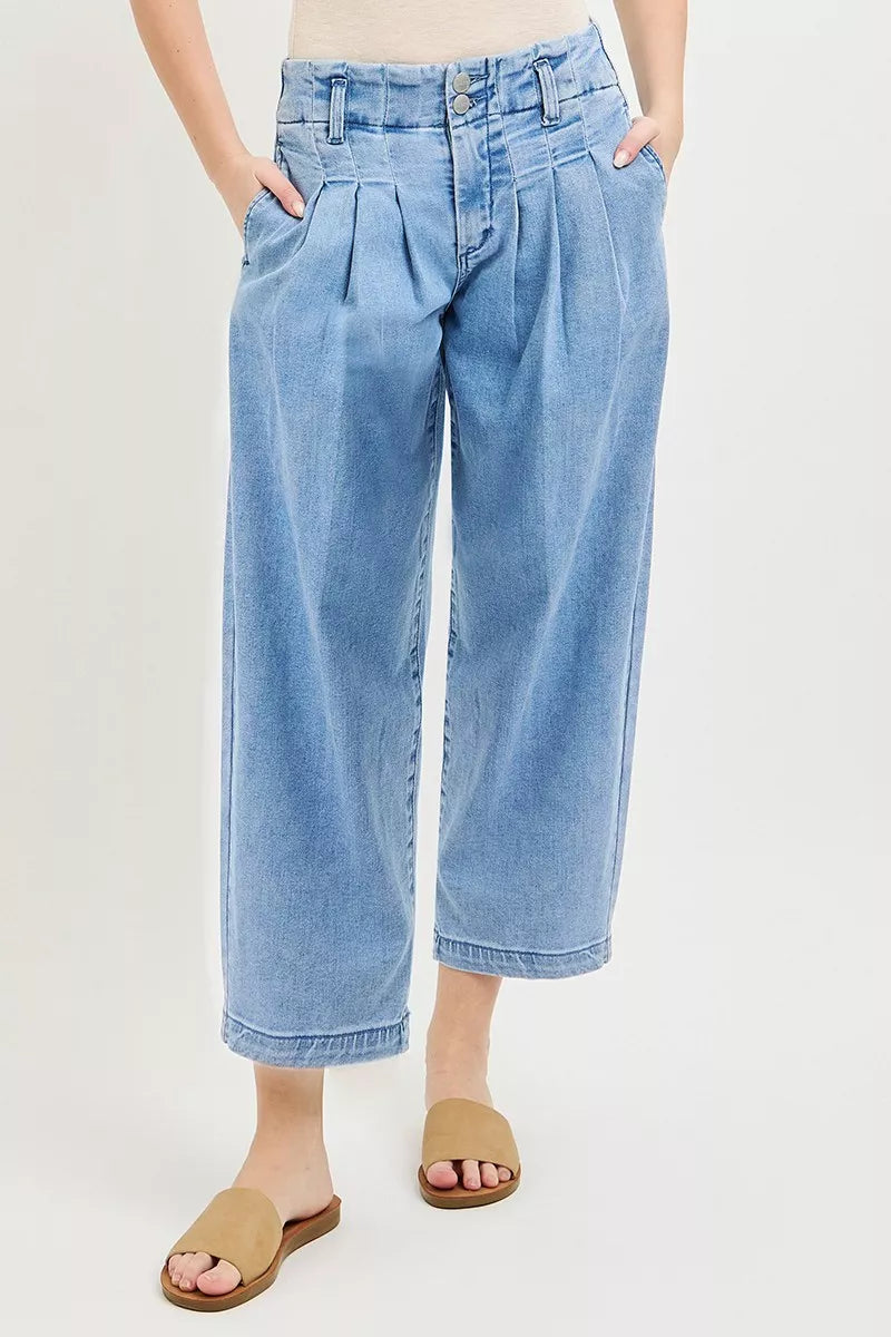 RISEN Slouchy Crop Barrel Pleated Jeans on Simply Obsessed