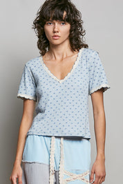 POL Floral V-Neck Short Sleeve Rib T-Shirt on Simply Obsessed