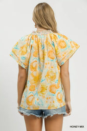 UMGEE Mix Floral Print Blouse with Crochet Lace Trim **DEBUT SALE** on Simply Obsessed
