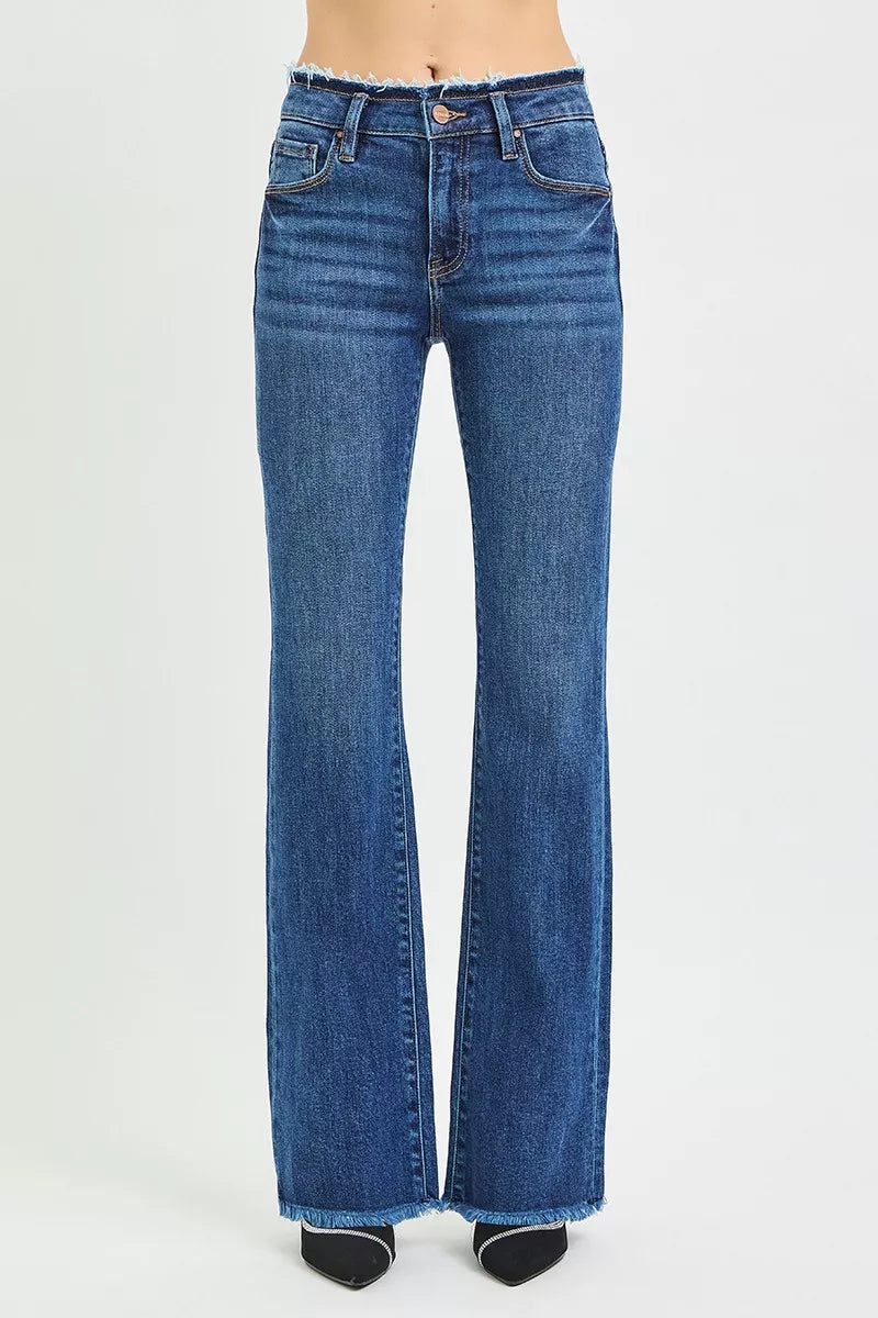 RISEN Full Size Mid Rise Bootcut Frayed Waistband Hem Detail Jeans Plus Size on Simply Obsessed