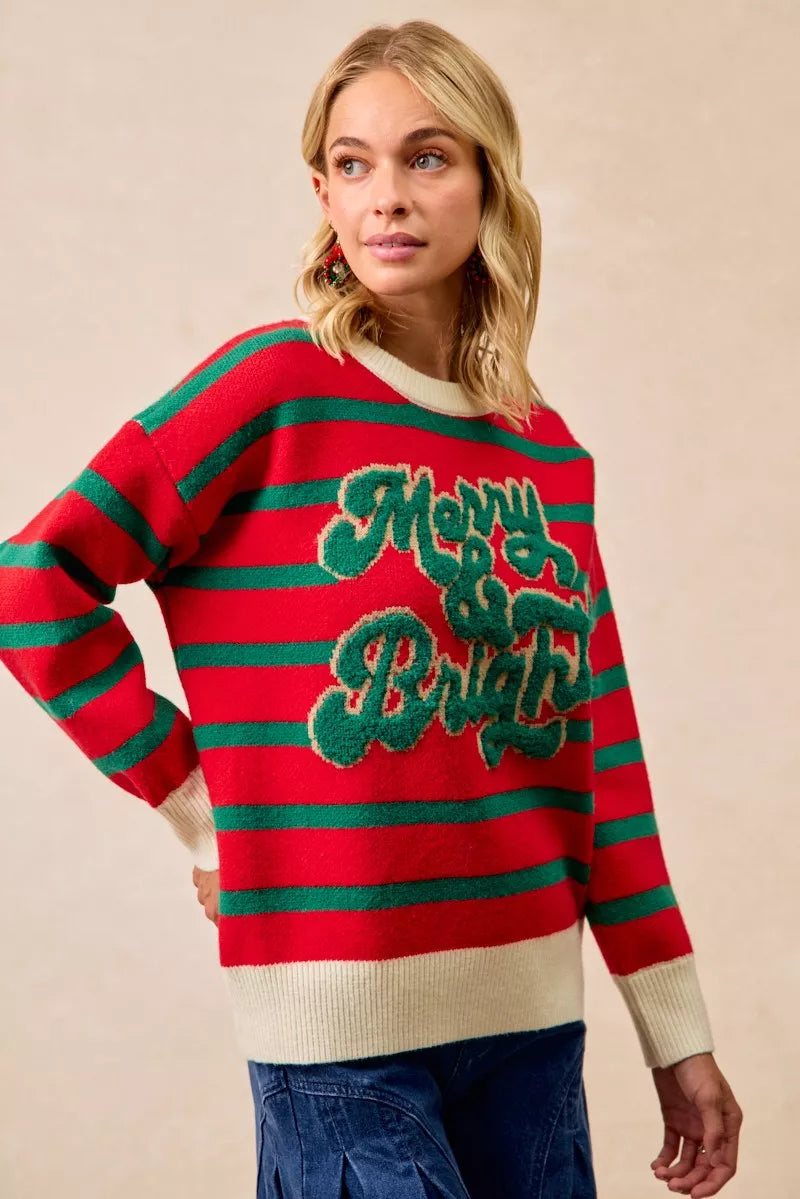 BIBI Christmas Theme Stripe Knit Top on Simply Obsessed