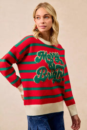 BIBI Christmas Theme Stripe Knit Top on Simply Obsessed