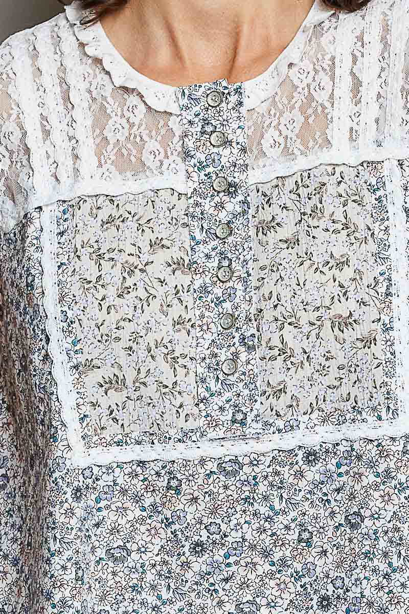 POL Printed Woven Lace Back Round Neck Sleeveless Top. **SALE** on Simply Obsessed