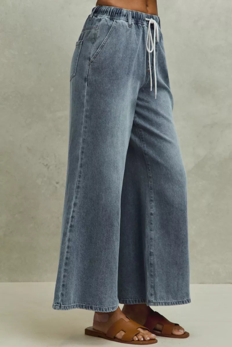 SO ME Mid Rise Elastic Waist Flare Denim Jeans on Simply Obsessed